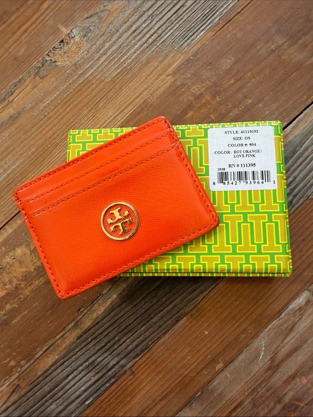 Tory Burch Orange Leather Card Case with Gold Logo